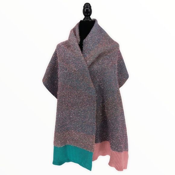 Leith Multicolor Metallic Tinsel Colorblock Knit Long Scarf Shawl Wrap NWT - Picture 3 of 11